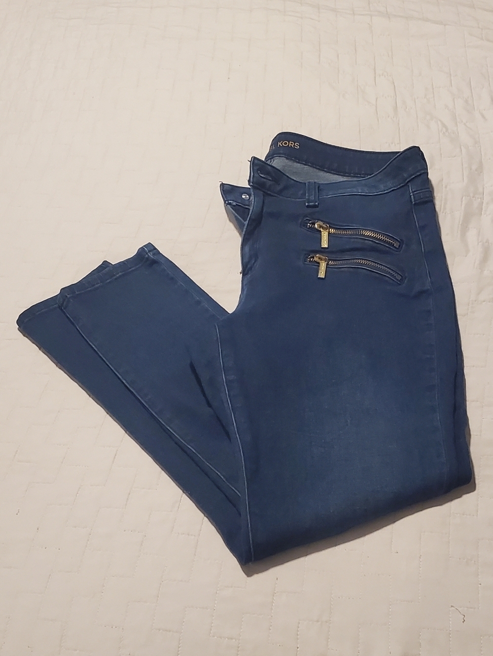 💕 Michael Kors 💕 Dark Blue Skinny Jeans with Gold Zips Size 8